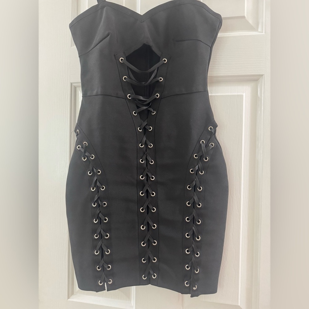 Missguided Laced Up Black Bodycon Dress